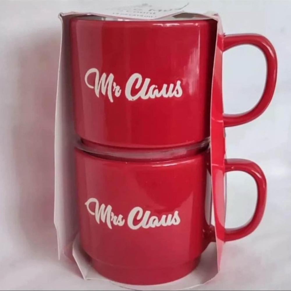 Mr Claus Mrs Claus Christmas Coffee Mugs 2 Pc Set 14 oz Red